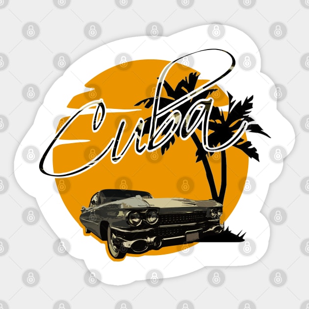 Cuba Sunset Vintage Cadillac Sticker by SeijiArt